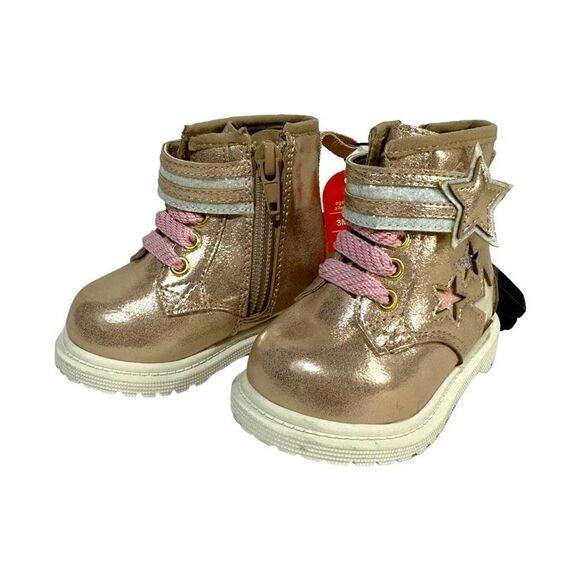 Wonder Nation Girls Pink Metallic Glitter Lace-Up Star Appliques Boots Size 2 - Picture 3 of 8
